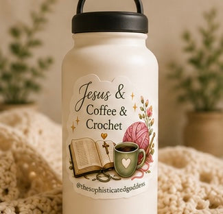 Jesus, Coffee & Crochet Sticker