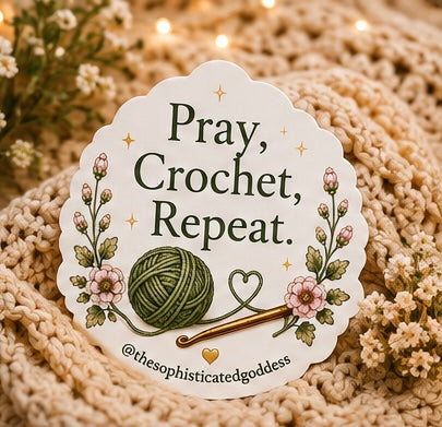 'Pray, Crochet, Repeat' Sticker